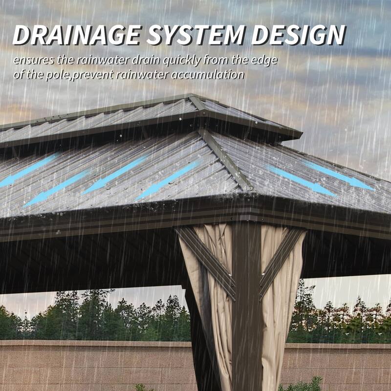 12' X 20' Hardtop Gazebo with Drainage System, Galvanized Steel Roof, Curtains and Netting, Outdoor Shelter for Patio, Garden