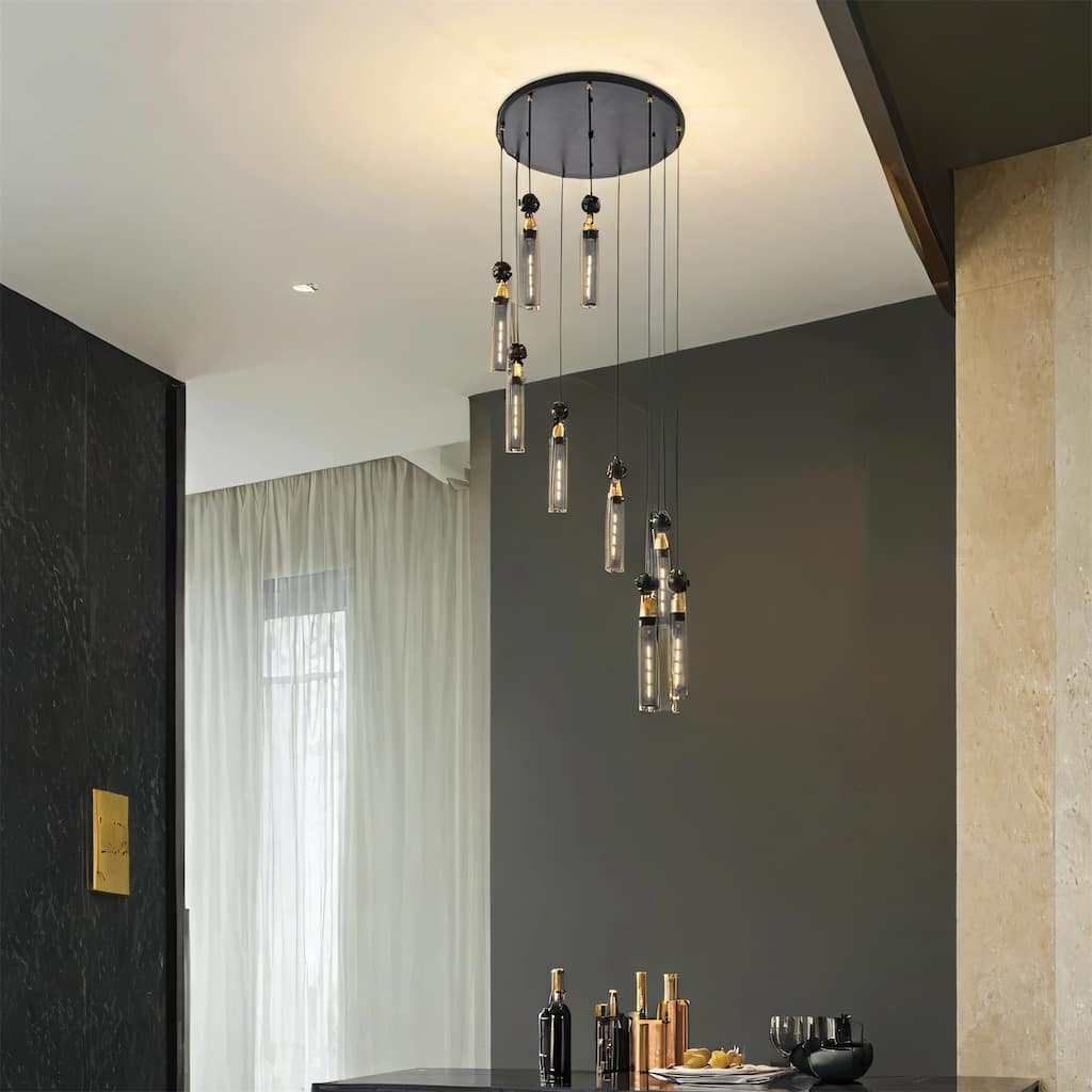 24" Modern Industrial 9-Light Pendant Chandelier