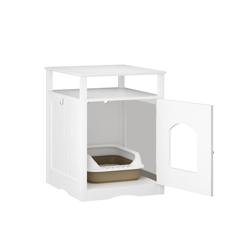 Cat Litter Box Enclosure Furniture, Wooden Cat House with Enclosed Cabinet, Hidden Litter Box Furniture with Storage Shelf
