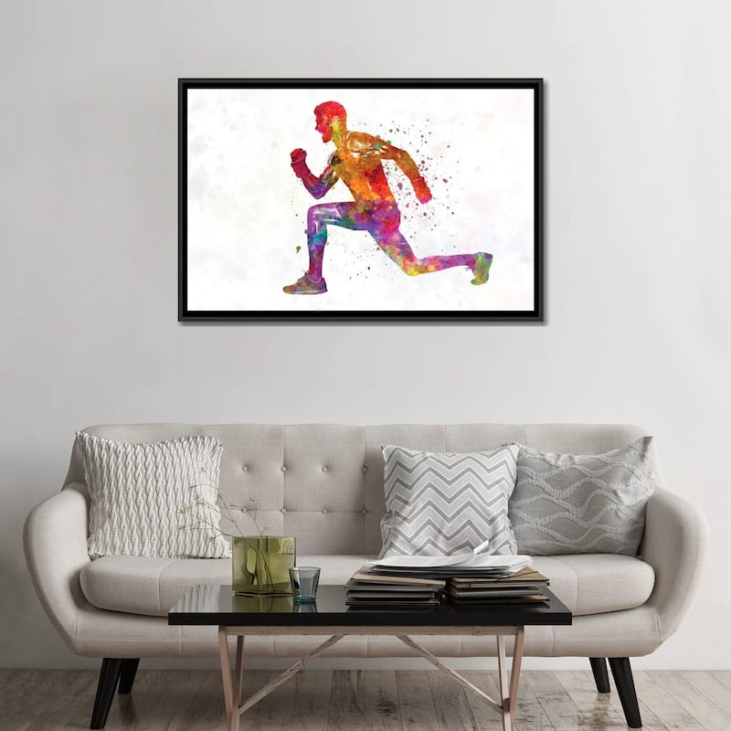 iCanvas "Young Man Practices Fitness Exercise In Watercolor" by Paul Rommer Framed Canvas Print
