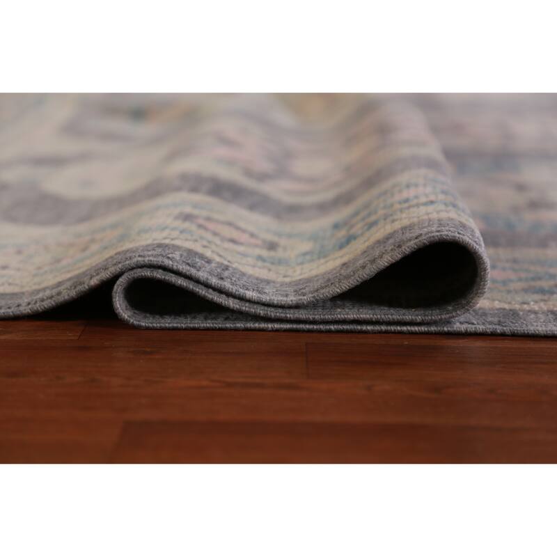 Hand Knotted Oriental 100% Wool Carpet Transitional Geometric Greys & Charcoal Oushak Area Rug - 11' 1'' X 8' 2''