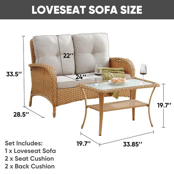 Outdoor Loveseat Sofa with Table Yellow- Beige - Yellow