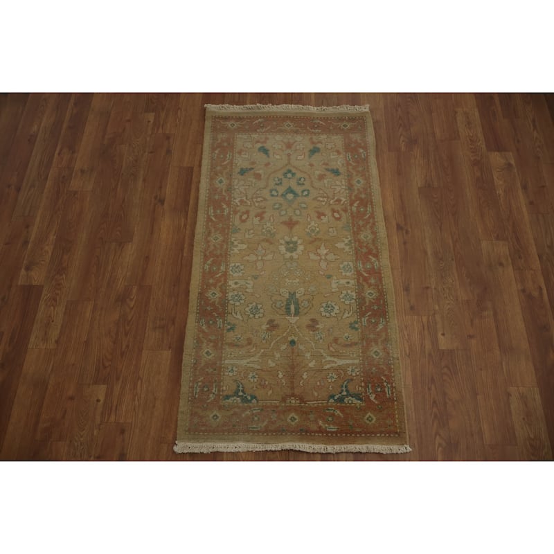 Hand Knotted Oriental 100% Wool Carpet Traditional All-Over Yellow & Gold Ziegler Area Rug - 3' 9'' X 2' 0''