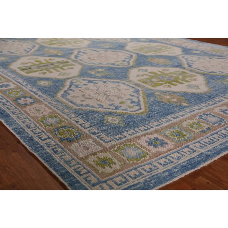 Hand Knotted Oriental 100% Wool Carpet Transitional Geometric Navy Blue & Blues Oushak Area Rug - 10' 10'' X 8' 3''