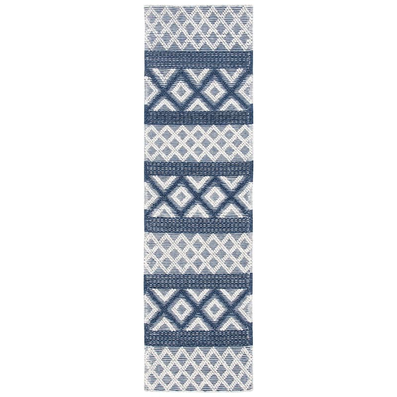 SAFAVIEH Handmade Vermont Christin Wool Rug - 2'3" x 8' Runner - Ivory/Blue