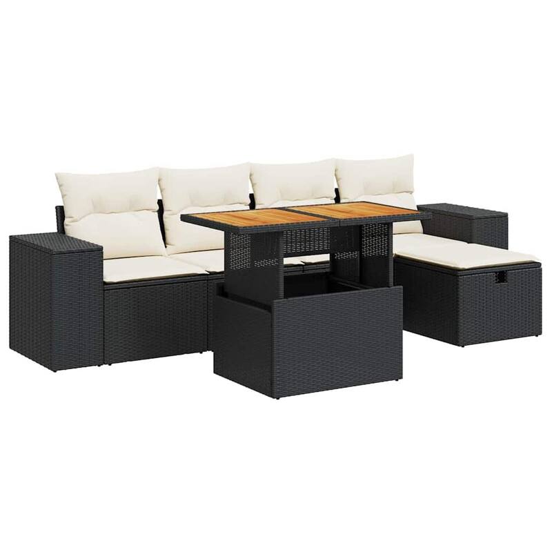 vidaXL Patio Sofa Set with Cushions Outdoor Furniture 6 Piece Poly Rattan - 21.7 x 24.4 x 27.2