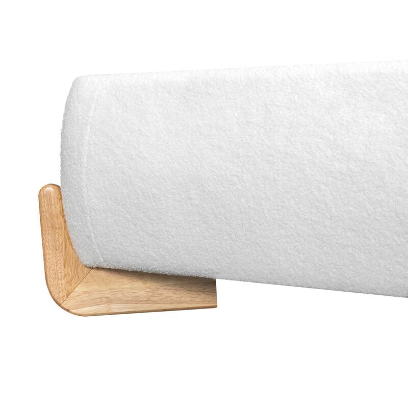 Roomfitters King Boucle Upholstered Bed Frame with Wood Legs, White