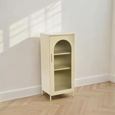 Solstice Metal Accent Cabinet with 2 Adjustable Storage Shelves and Arched Glass Door