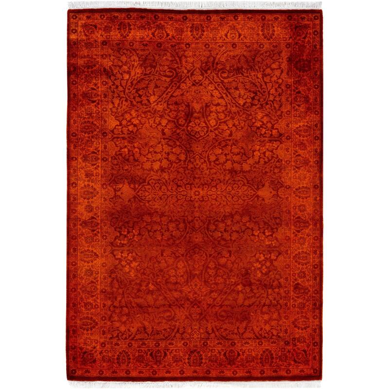 Overdyed One-of-a-Kind Hand-Knotted Area Rug - Orange - 4' 2" x 6' 0"