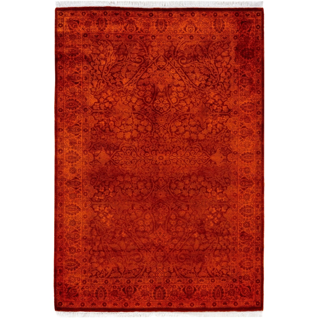 Overdyed One-of-a-Kind Hand-Knotted Area Rug - Orange - 4' 2" x 6' 0"