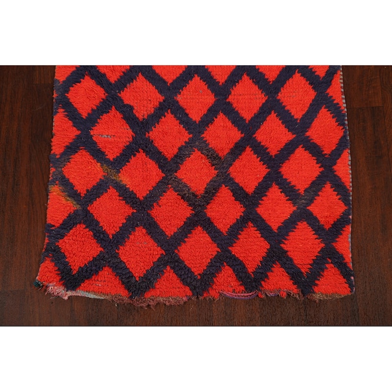 Checkered Tribal Moroccan Oriental Wool Area Rug Hand-knotted Carpet - 2'9" x 5'8"