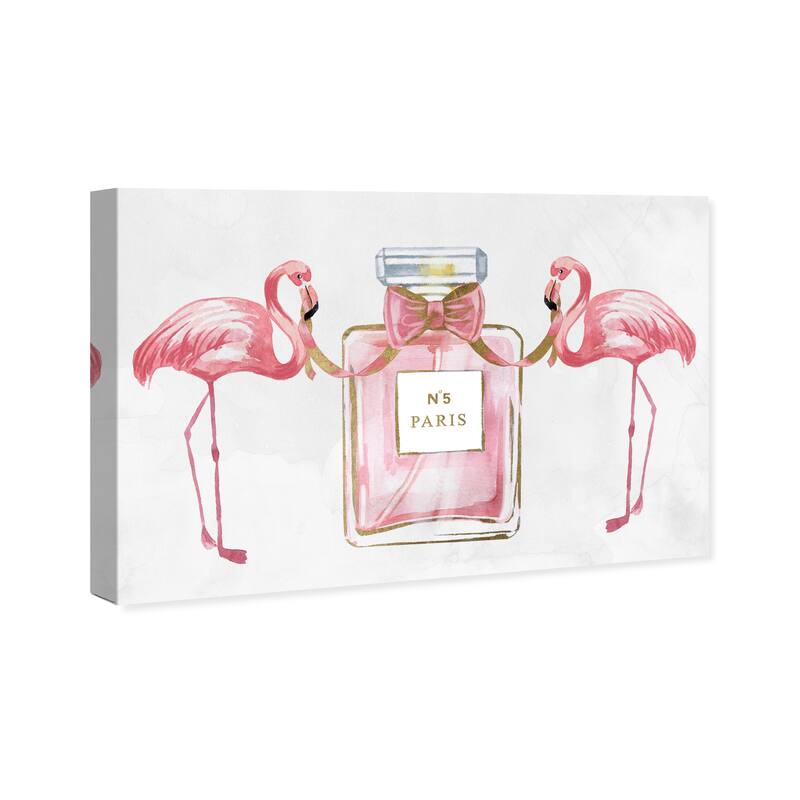 Wynwood Studio Canvas Fashion and Glam Flamingo Love Gold Pink and Pastel Pink Glam Wall Art Canvas Print
