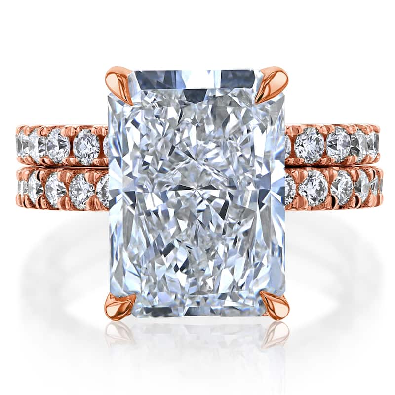 Kobelli 5.60 Carat Lab Grown Diamond Certified 14k Solid Gold Radiant Hidden Halo Half Eternity Rowena 2pc Bridal Set (EF/VS) - Rose - 4.5