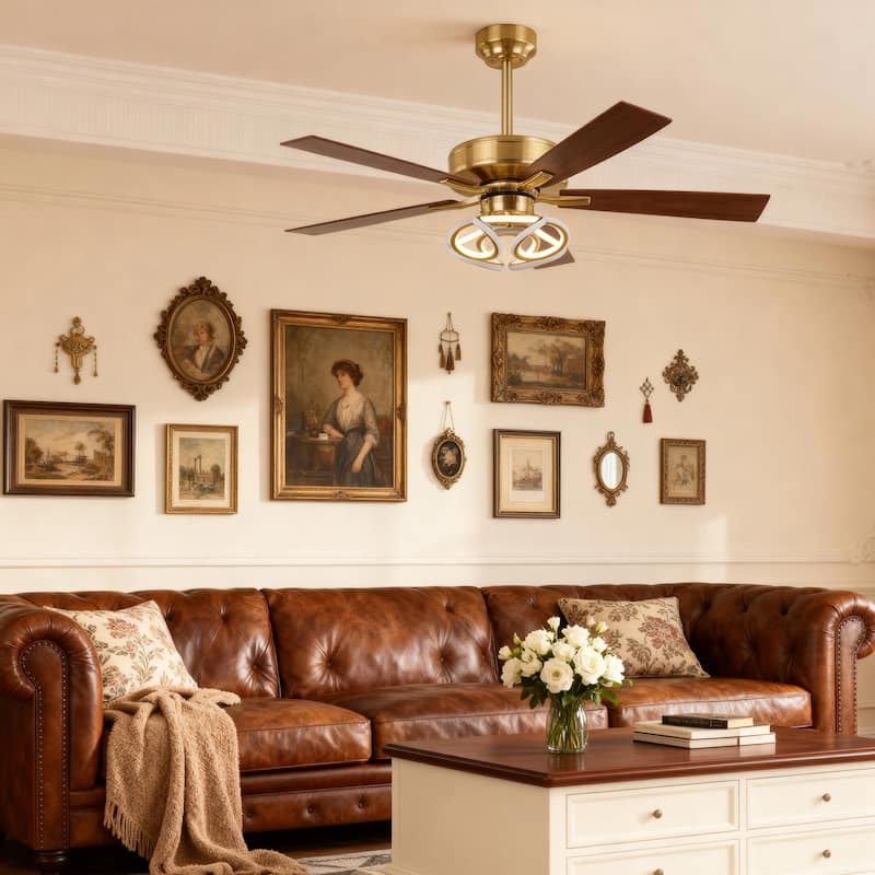52" Modern Gold Smart Dimmable RGB Ceiling Fan with Remote and App Control