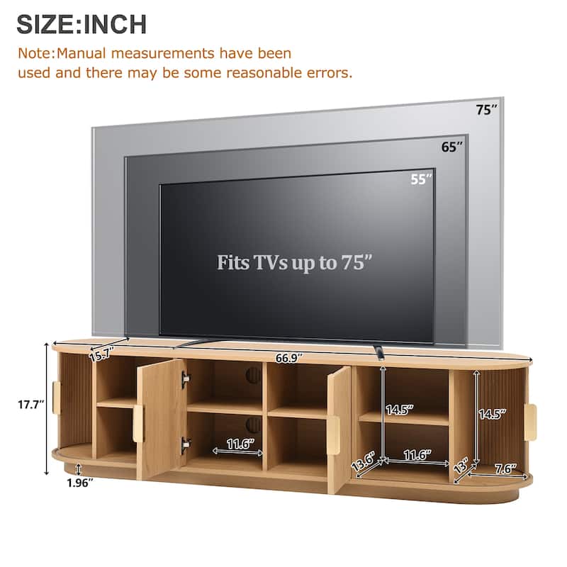 Farmhouse TV Stand & Coffee Table Set with Fluted Sliding Door & Golden Handles, for TVs up to 75"