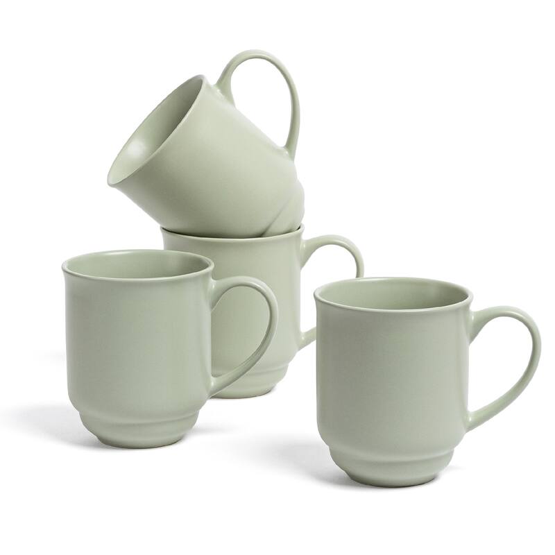 over&back Rimmed 16oz Semi-Matte Stoneware Mugs, Set of 4 - Sage