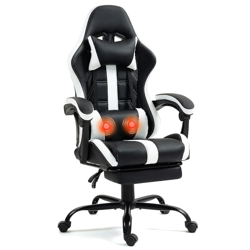 EROMMY RGB LED Gaming Chair with Thickened Massage Lumbar Pillow & Upgraded Footrest, Reclining Ergonomic Chair