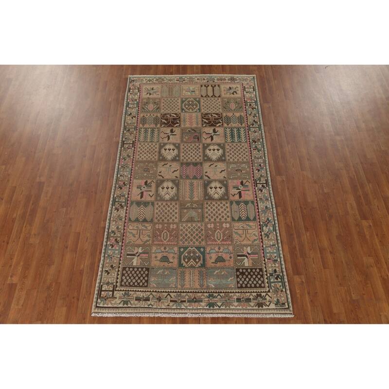 Garden Design Bakhtiari Persian Vintage Rug Hand-Knotted Wool Carpet - 4'10" x 9'2"