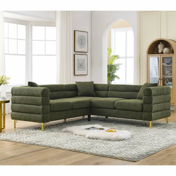 L-Shaped Green Sectional Couch Livingroom 5-Seat Oversized Corner Sofa ...