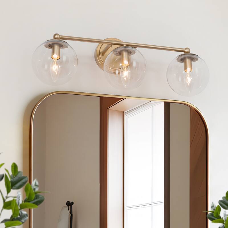 Holla Modern Farmhouse Matte Bronze Gold 3-Light Dome Glass Bathroom Vanity Lights Dimmable - L22"x W 5.5"x H 8.5" - Bronze