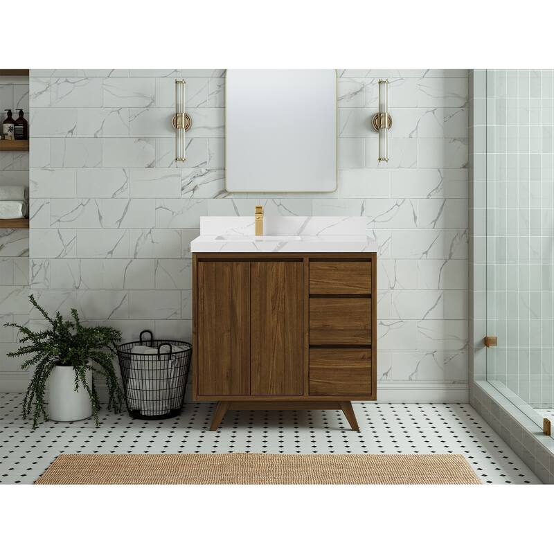 Willow Collections 36 in. W x 22 in. D Madison Teak Left Offset Sink Bathroom Vanity with Countertop