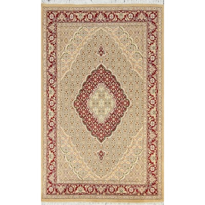 Wool/ Silk Vegetable Dye Tabriz Mahi Oriental Area Rug Hand-knotted - 4'0" x 6'4"