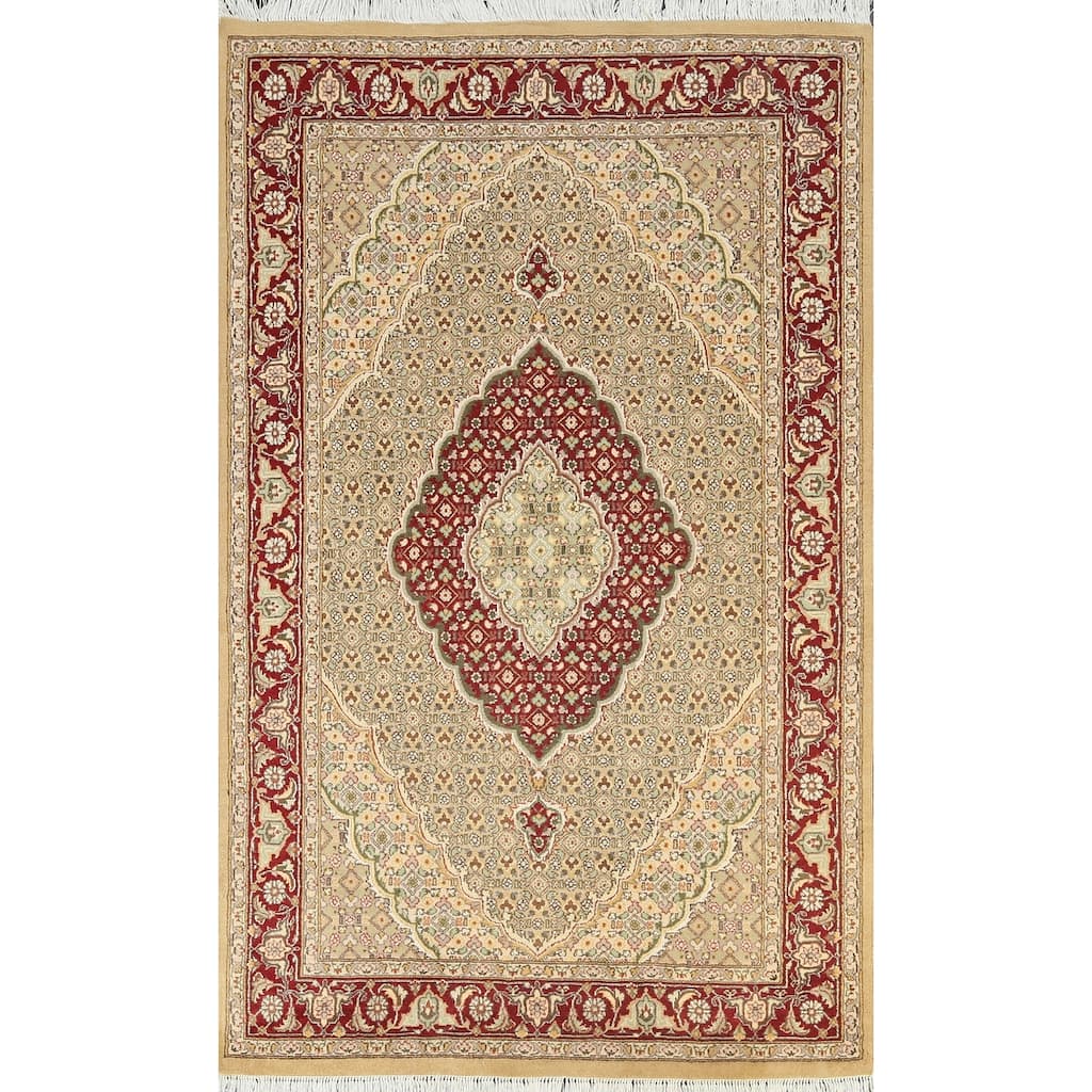 Wool/ Silk Vegetable Dye Tabriz Mahi Oriental Area Rug Hand-knotted - 4'0" x 6'4"