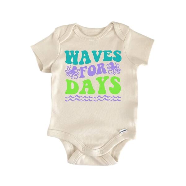 slide 2 of 6, Waves for Days Beach Mermaid - Baby Boy Girl Clothes Bodysuit Funny Cute Blue - 0-3M