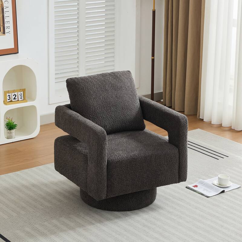 Boucle Square Swivel Accent Chair, Reading Armchair with Open Back, Lounge Club Chair with Removable Back Cushion