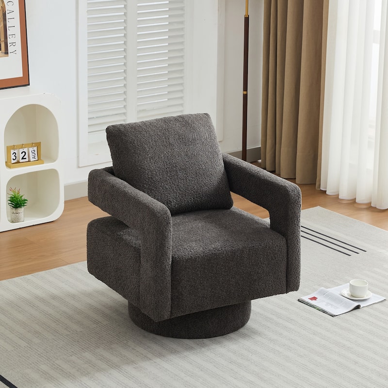 Roomfitters 29.13" Square Swivel Accent Chair, Modern Open Back Boucle Lounge Club Chair, 360° Rotation