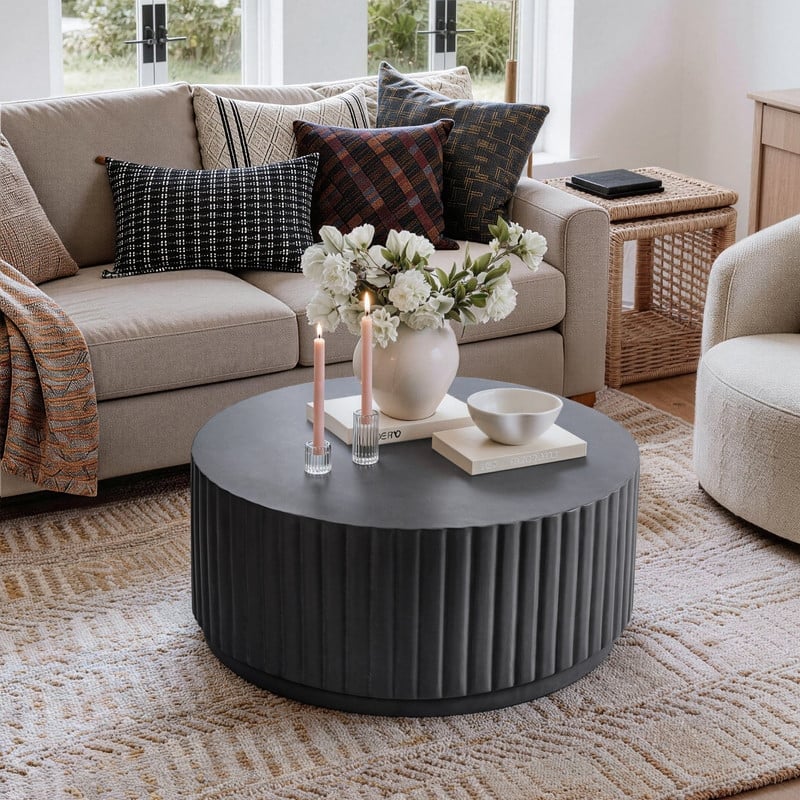 Modern Ribbed Round Concrete Coffee Table