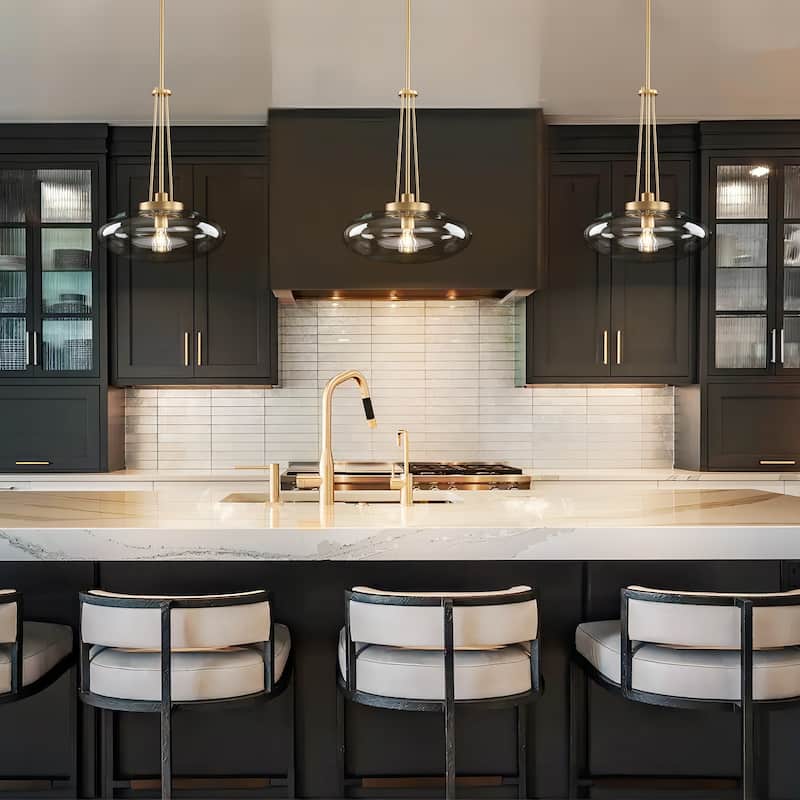 1-Light Matte Black/Brushed Brass Industrial Modern Glass Pendant Light with Swivel Head for Dining Bar & Bedroom