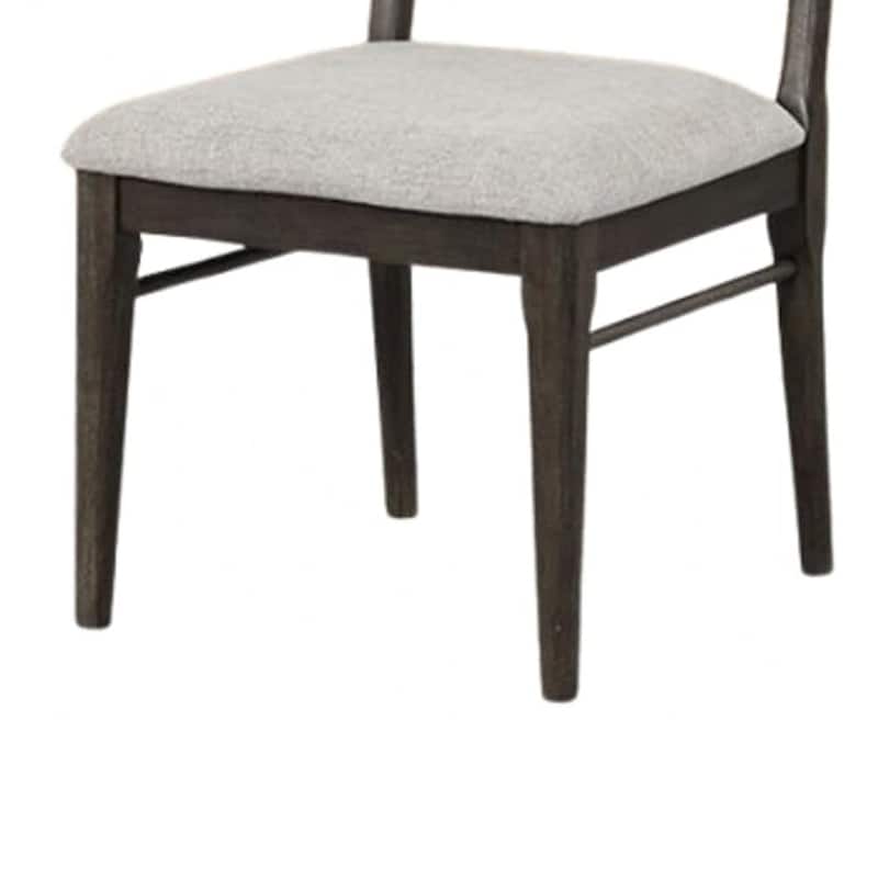 Oline Side Dining Chair Set of 2, Dark Walnut Brown Wood, Light Gray Fabric