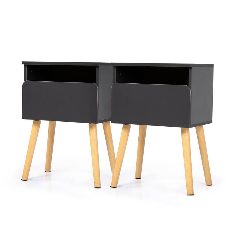 (Set of 2) Gray End Side Table Nightstand With Storage Shelf,1-Drawer