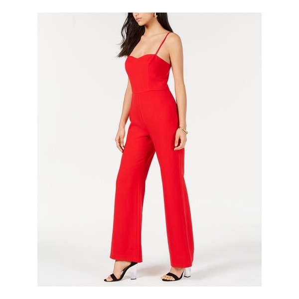 red spaghetti strap jumpsuit