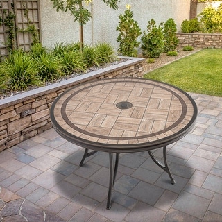 los angeles tile umbrella patio tables PHI VILLA Outdoor Round Table Set w/Umbrella, 5pc Metal Furniture Large 11 x 8 rectangular canopy Patio Dining Table, Metal, 37