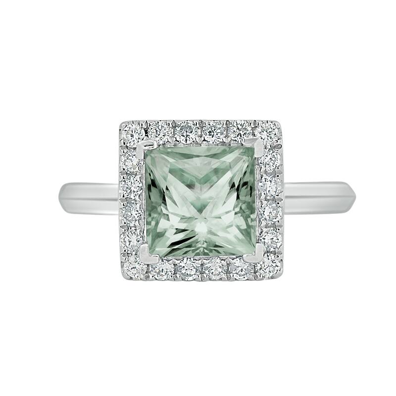 Auriya 1ct Princess-cut Green Amethyst Halo Diamond Engagement Ring 1/3ctw 14k Gold