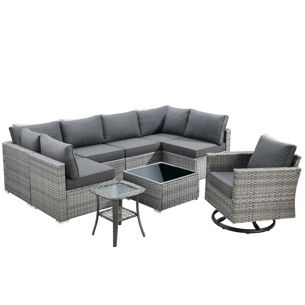 XIZZI 9-Piece Outdoor Furniture Sectional Swivel Chair Set - Bed