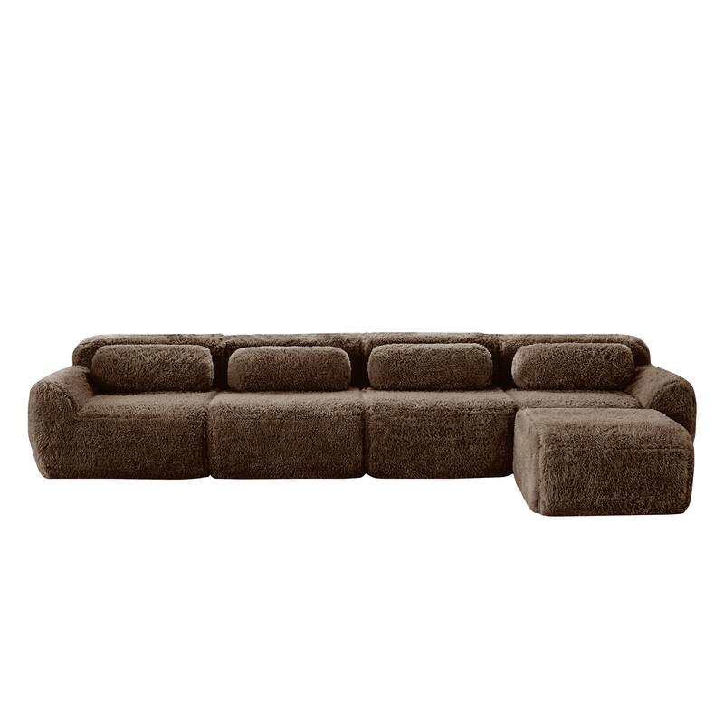 Anmytek Comfortable Modern L-Shaped Modular Sectional Sofa - Soft Fluffy Plush Fabric, No Assembly Required