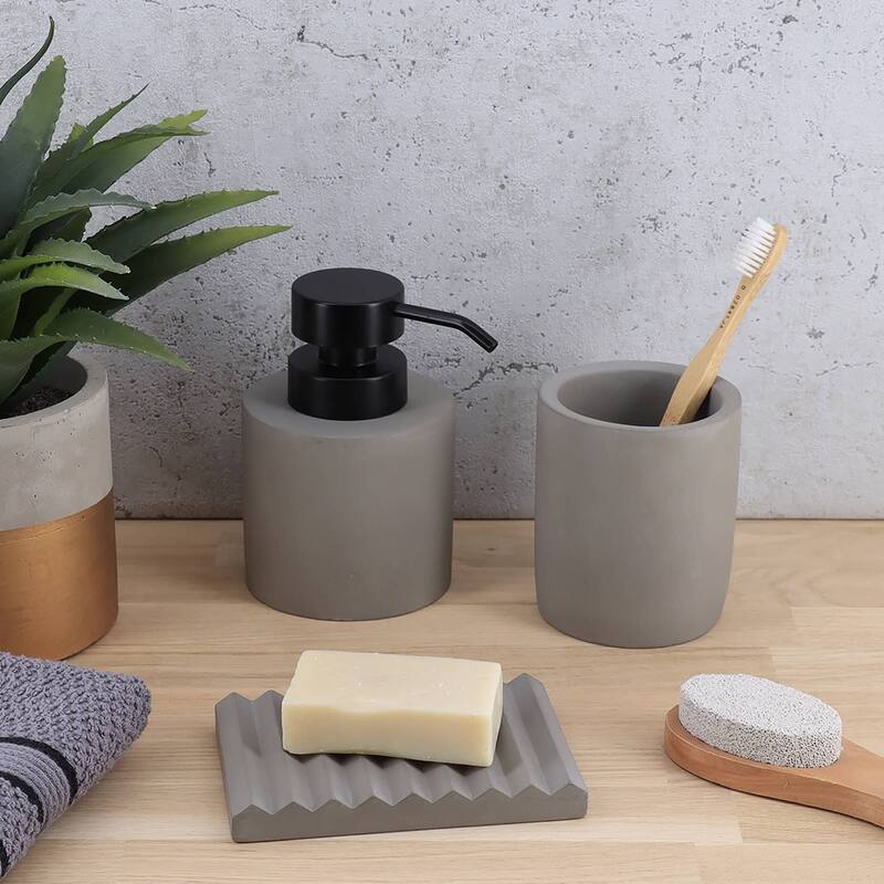 Concrete Cement Bathroom Accessories, 4-Piece Set - N/A - Gray