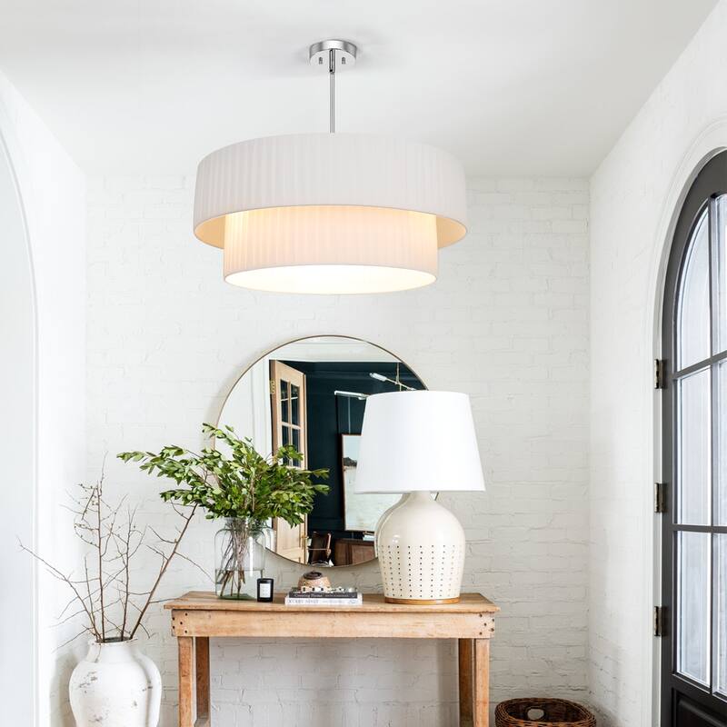 3Light Dual Pleated Fabric Shade Drum Chandelier On Sale Bed Bath