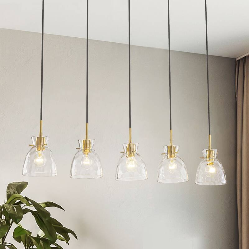 1/3/5-Light Modern Black & Gold Textured Glass Pendant Light - Adjustable Hanging Ceiling Fixture for Dining Room - 5 Light - Gold