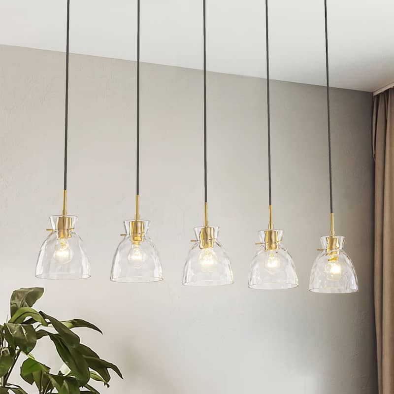 1/3/5-Light Modern Black & Gold Textured Glass Pendant Light ...