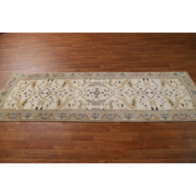 Ivory Oushak Indian Runner Rug Handmade Wool Carpet - 2'7"x 7'9"