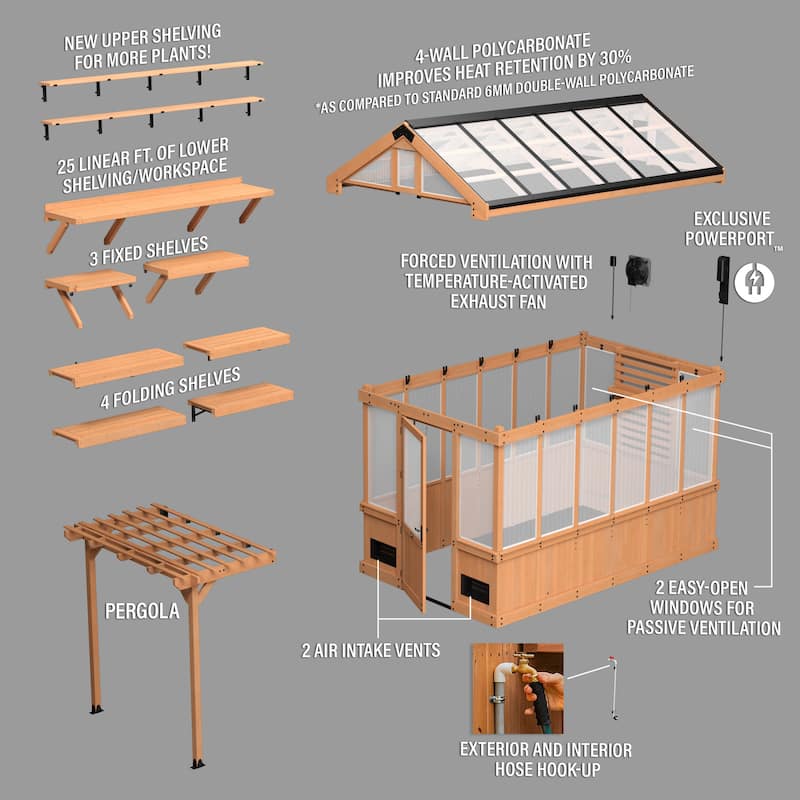 Backyard Discovery Bellerose 11'x7' Cedar Wood Greenhouse with Pergola - 14'8" x 7'4"