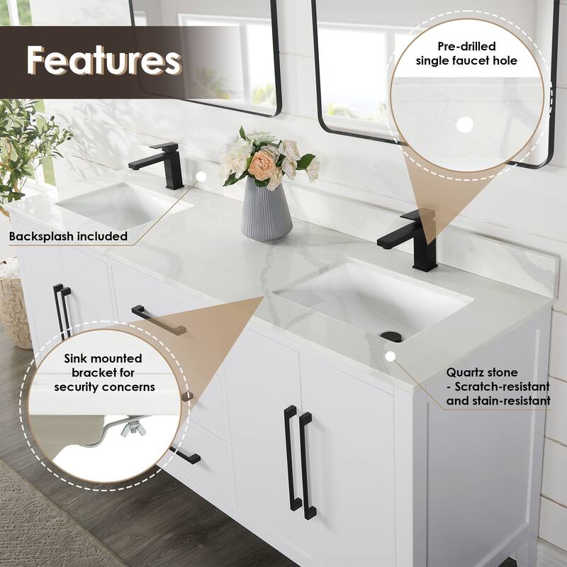 Altair Laurel Bath Vanity with Calacatta White Quartz Stone Countertop without Mirror