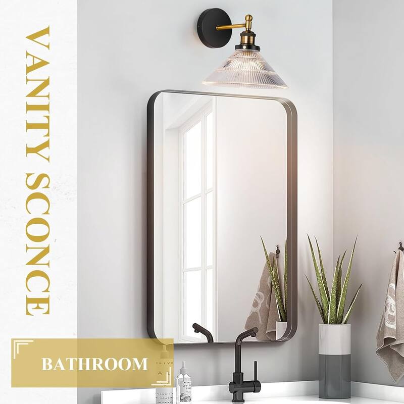 Set of 2 hallway light black vanity light glass & metal wall light