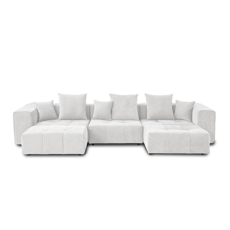 Extra Large U Shaped Linen Modular Sectional Couch with Ottoman for Living Room