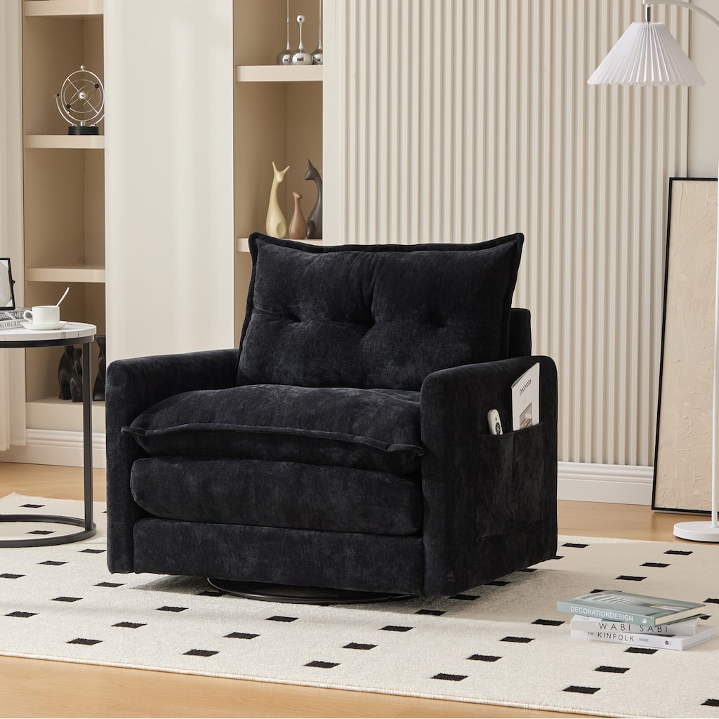 GALDWIN Chenille Upholstered 360°Degree Swivel Mid Century Modern Arm Chair for Living Room