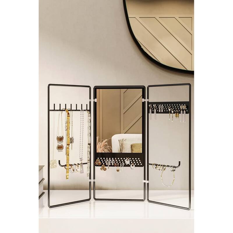 3-Tier Foldable Jewelry Organizer with Mirror